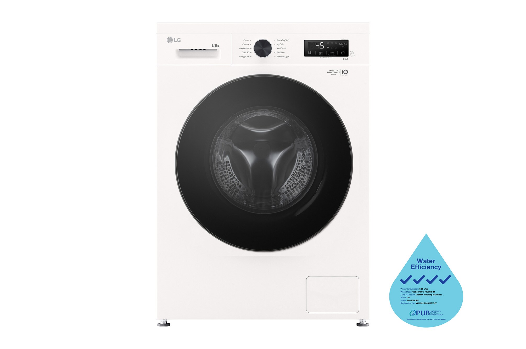 LG 8/5kg Front Load Washer Dryer FB1208R5W LG 8/5kg Front Load Washer Dryer FB1208R5W