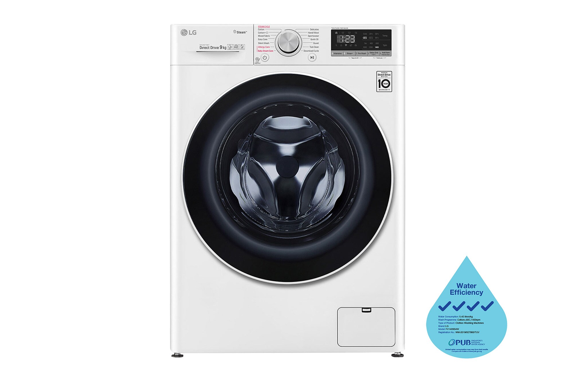 LG 9kg Front Load Washer FV1409S4W LG 9kg Front Load Washer FV1409S4W